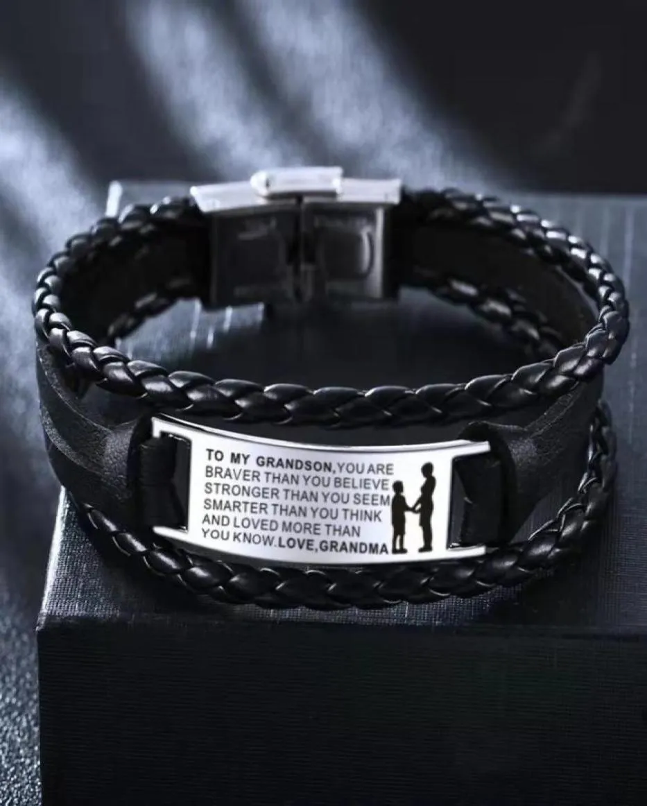 Swedish lucky bracelet father son daughter granddaughter leather bracelet stainless steel love grandma Christmas24285174013249