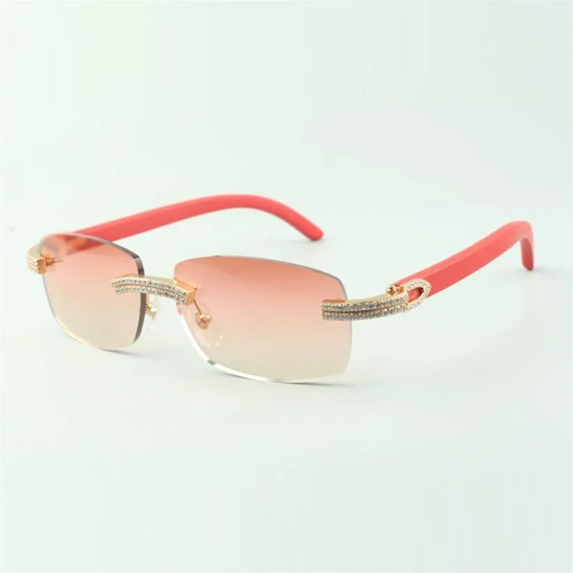 Gafas de sol de diseñador de doble fila con diamantes 3524026 con patas de madera rojas, gafas Direct s tamaño 56-18-135mm2212