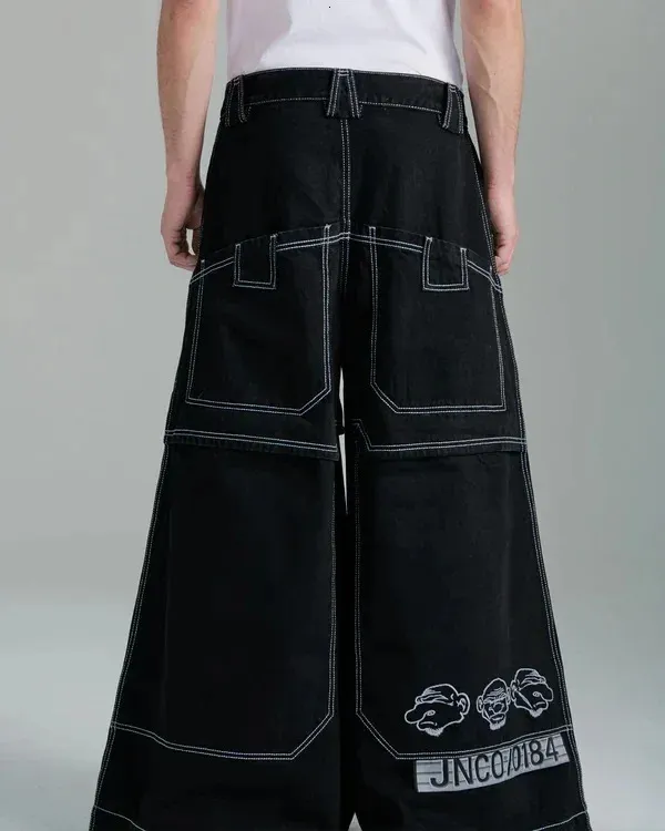 Męskie dżinsy jnco streetwear hip hop duże kieszeń duże spodne Pants graficzny druk luźne mężczyźni kobiety harajuku wysoko w talii szerokie 231212