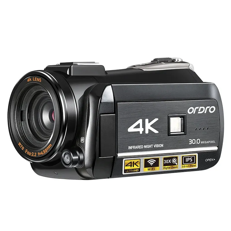 Sport-Action-Videokameras Ordro AC3-Kamera 4K-Camcorder Professioneller 30-facher Digitalzoom Infrarot-Nachtsicht-Vlogging-Recorder für Blogger 231212