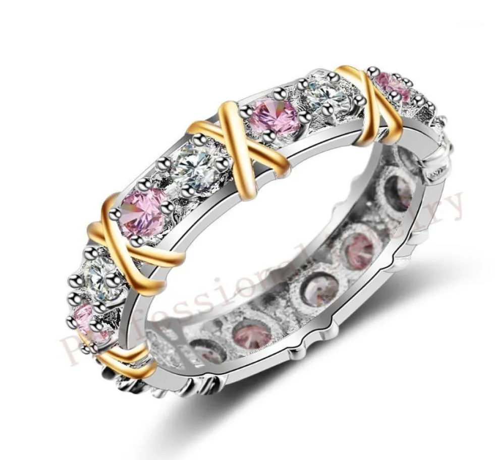 Anelli a grappolo misura 511 gioielli fatti a mano sovrapposti in argento sterling 925 pietre rosa CZ fascia in oro nuziale per le donne regalo11258751