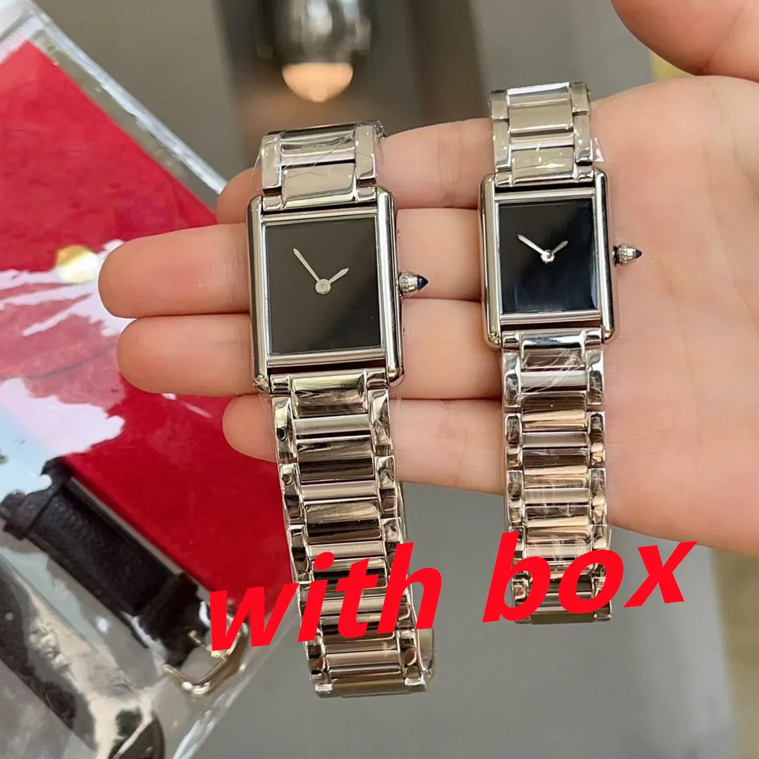 New Fashion Women Watches Quartz Movement Silver Gold Dress Watch Lady Square Tank Stainless Steel Case Original Clasp Analog Casual Wristwatch With Box