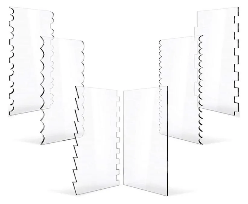 Moldes para hornear 6 unids transparente transparente acrílico pastel raspador conjunto decoración contorno peine sierra diente recorte herramienta más suave cortador de pastelería K6358655