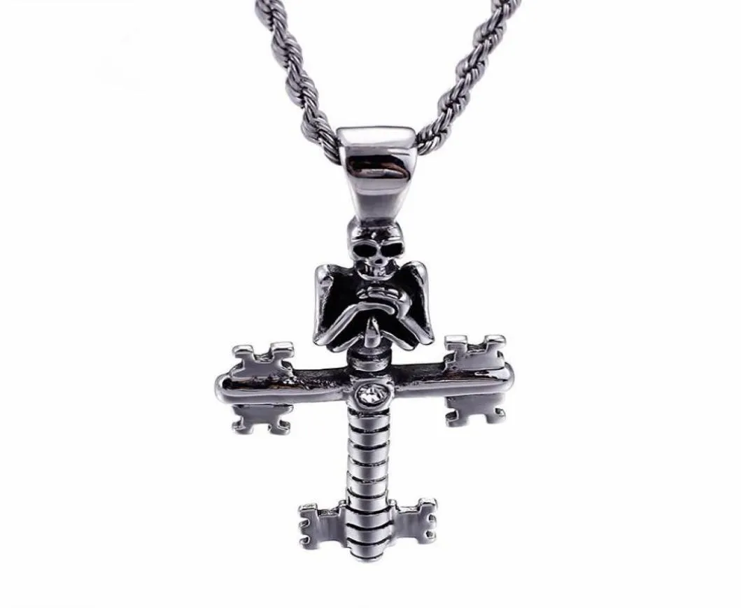 Collares con colgante de calavera malvada Punk para hombre, cadena cruzada de acero inoxidable, accesorios de joyería gótica para motorista 9486207