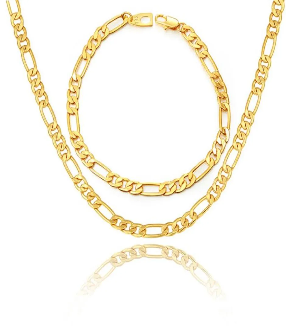 Ensemble de bracelets et colliers en acier inoxydable pour hommes, couleur or noir, bijoux entiers de 5MM, longue chaîne Figaro tendance, Trendy2651454