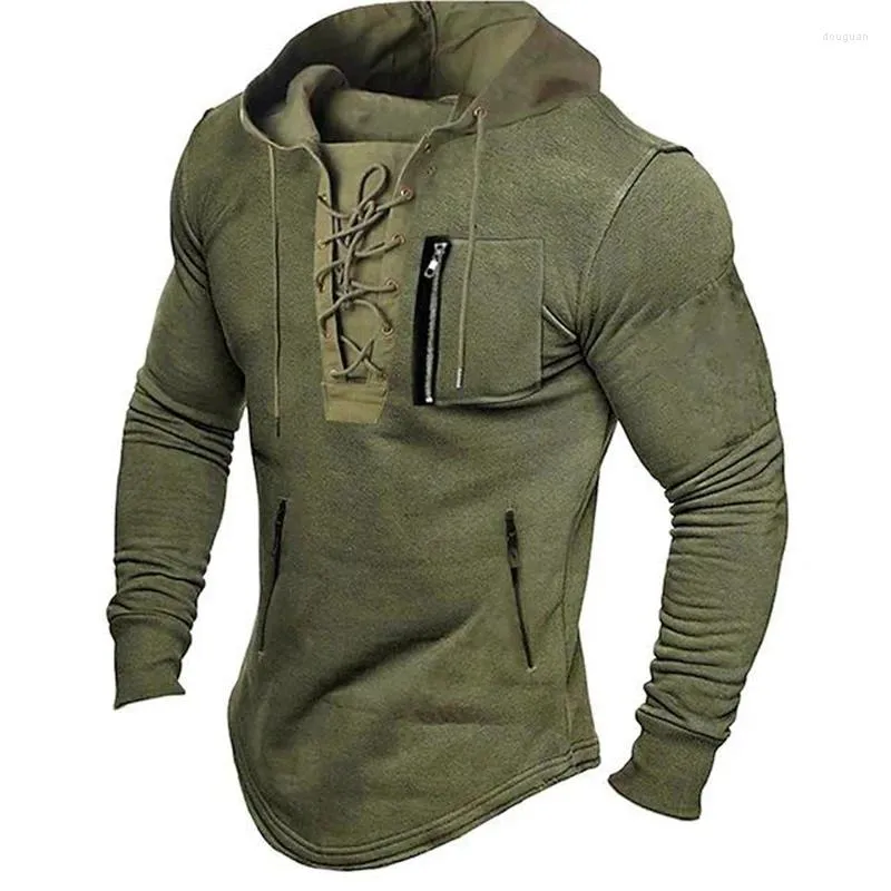 Erkek Hoodies Erkekler Sonbahar İlkbahar Üst Dantel Yukarı Çekme gergin Renk Uzun Kollu Fermuar Cepleri Sokak Giyim Orta Uzunluk Hoodie 2023