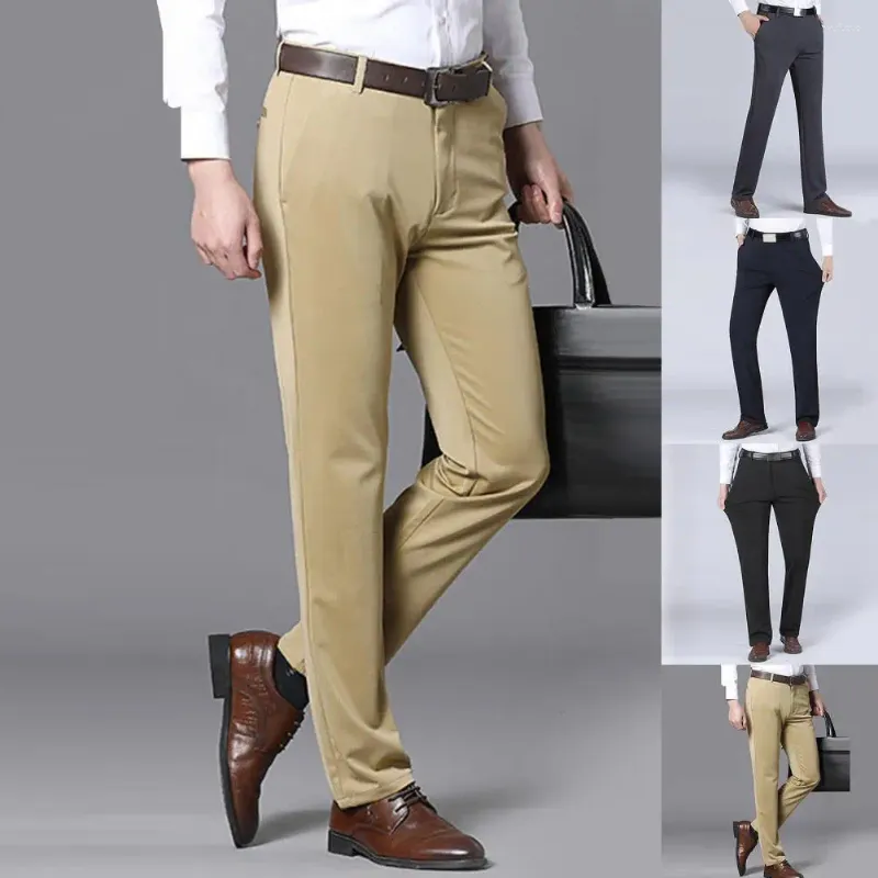 Men's Suits Casual Men Pants Solid Color Stretchy Trousers Pockets Suit