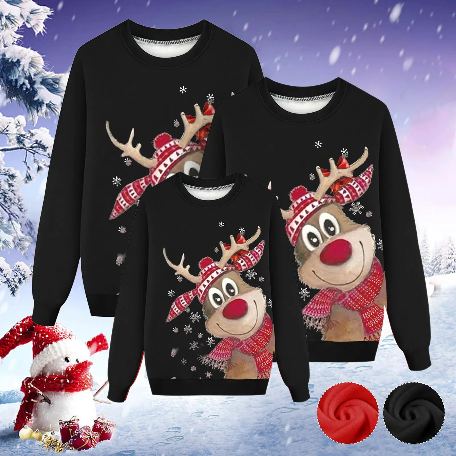 Mamelucos feo suéter de Navidad conjunto familiar ciervos impresos hombres mujeres niños sudaderas jersey cuello redondo top loungewear 231212