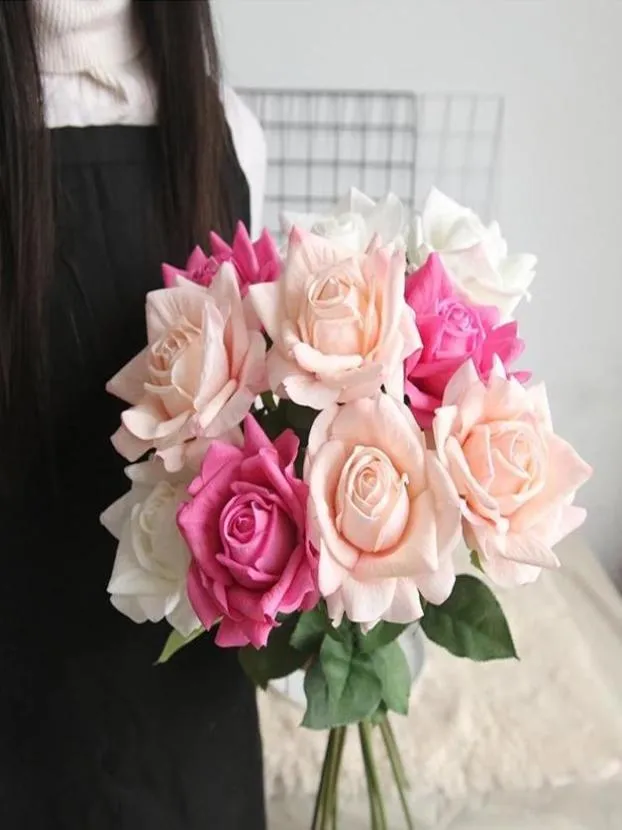 12 cm Big Rose Real Touch Latex Fleur artificielle pour la maison de mariage de mariage de la fête de mariage arrangement de table fausses fleurs décoratives wre7227065