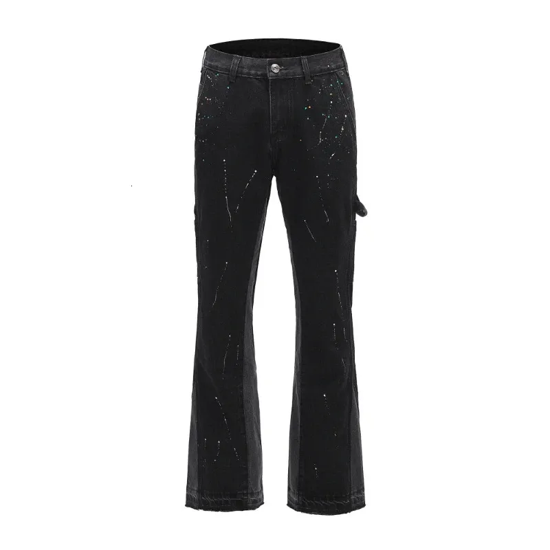 Men's Jeans Y2k urban streetwear flared black loose straight jeans hip hop trousers men's patchwork slim fit 231213