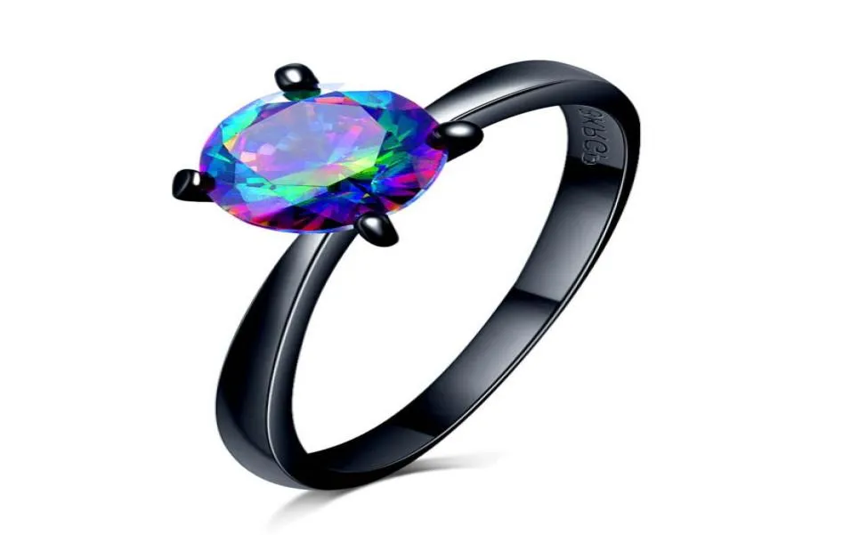Никогда не выцветает циркон CZ 18KRGP штамп черное золото с бриллиантами кольцо на день рождения горный хрусталь красный красочный фиолетовый зеленый кольцо для женщин1924587