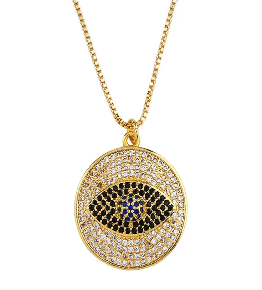 Blue Evil Eye Colar Designer Rodada Iced Out Pingente Jóias Cristal Diamante Prata Banhado A Ouro Zircon Gargantilha Colar Mulheres Bir3003397