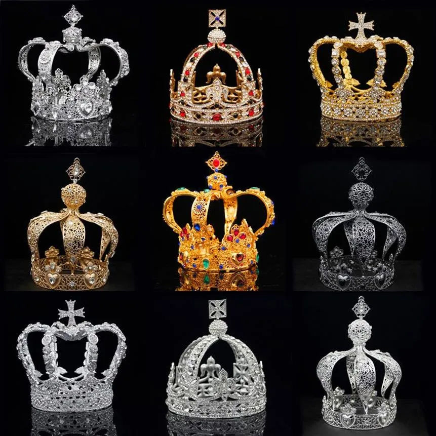 Royal Queen King Tiaras Crown Hombres Diadema redonda Tiaras y coronas nupciales Tocado Prom Boda Joyería para el cabello Adorno de fiesta Masculino Y2252q