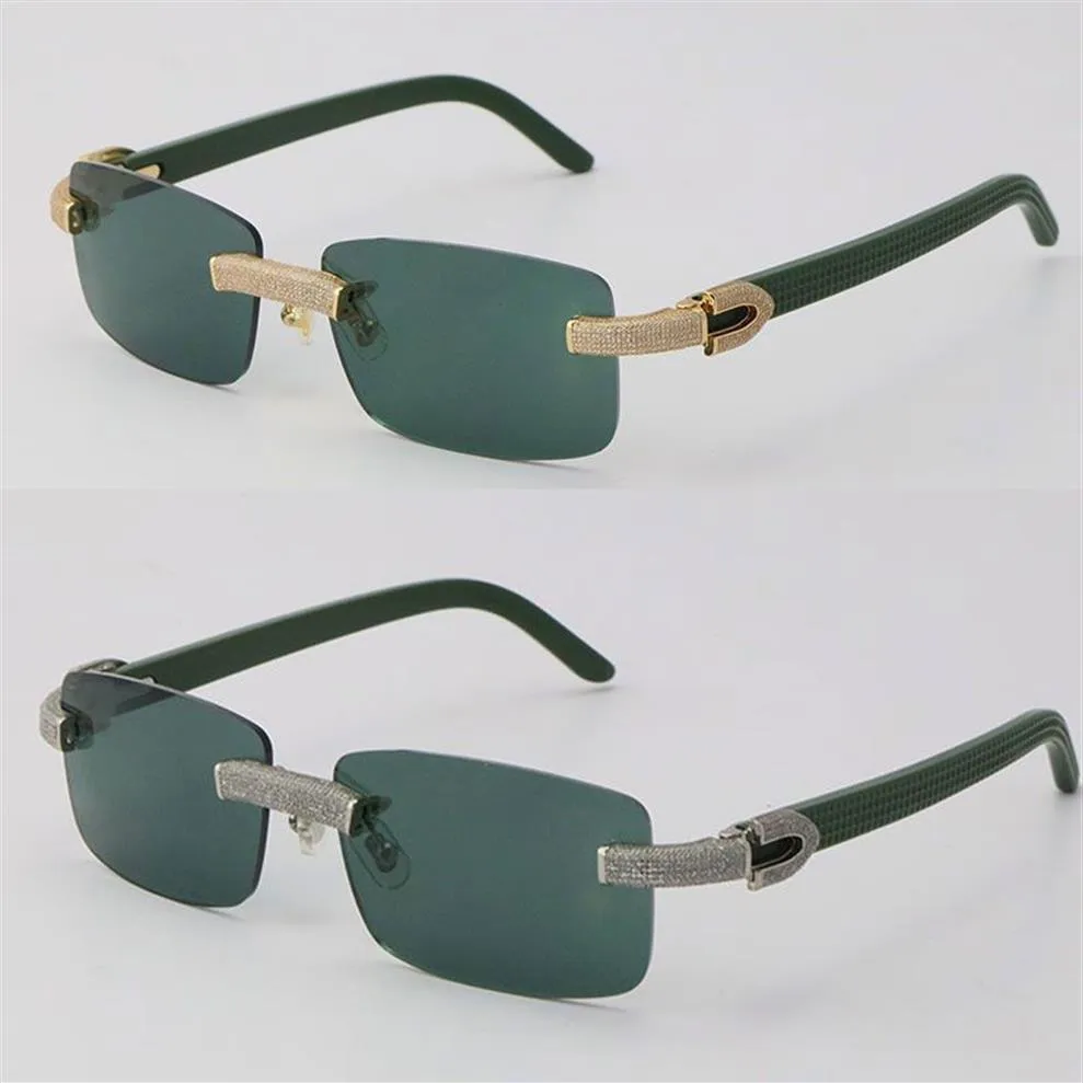 Nuovi occhiali da sole senza montatura con diamanti micro-pavimentati Original Green Plank Mens Rocks Frame Occhiali da vista maschili e femminili Decorazione C in oro 18 carati Wom2436