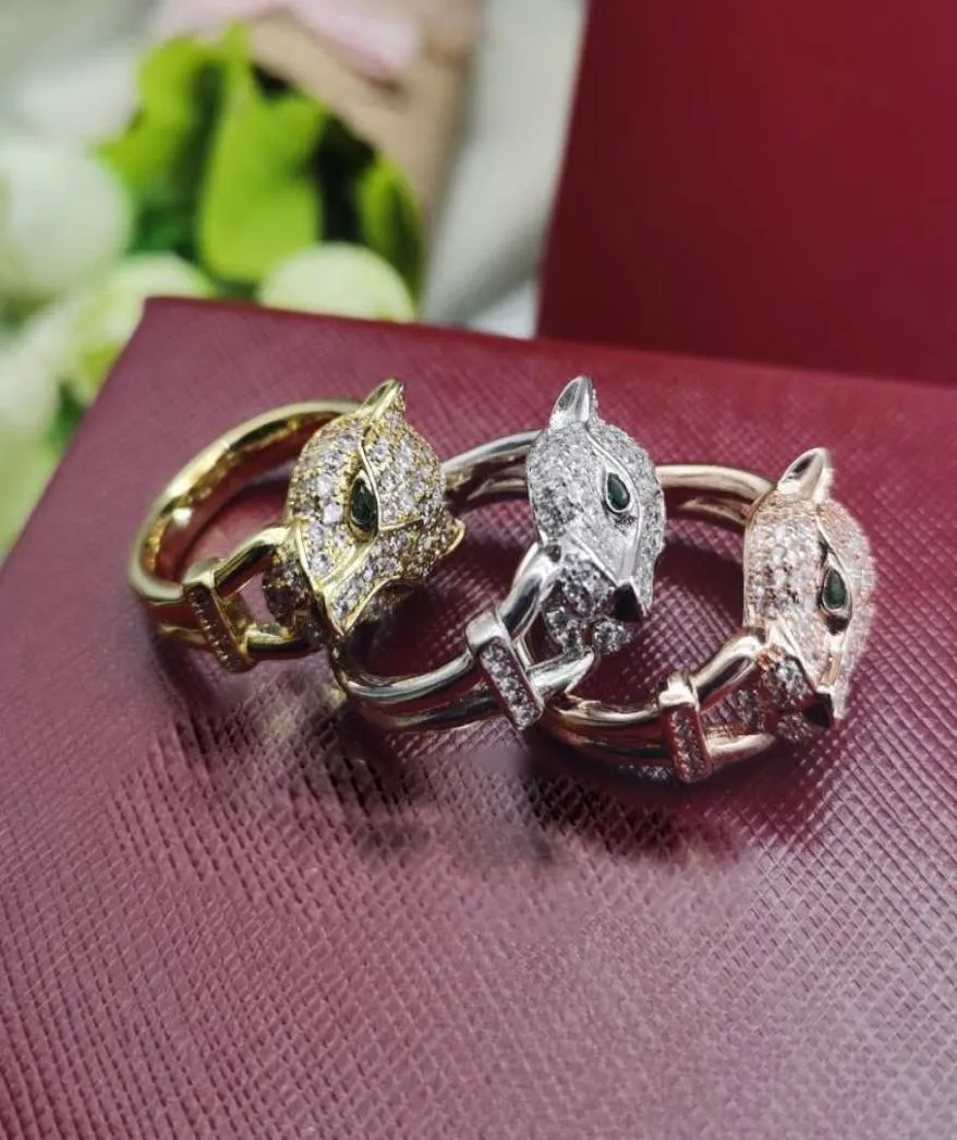 Anel de diamantes da série Panthere Marca de luxo de alta qualidade 18 K anéis dourados design de marca nova venda presente de aniversário de diamante clássico4544566