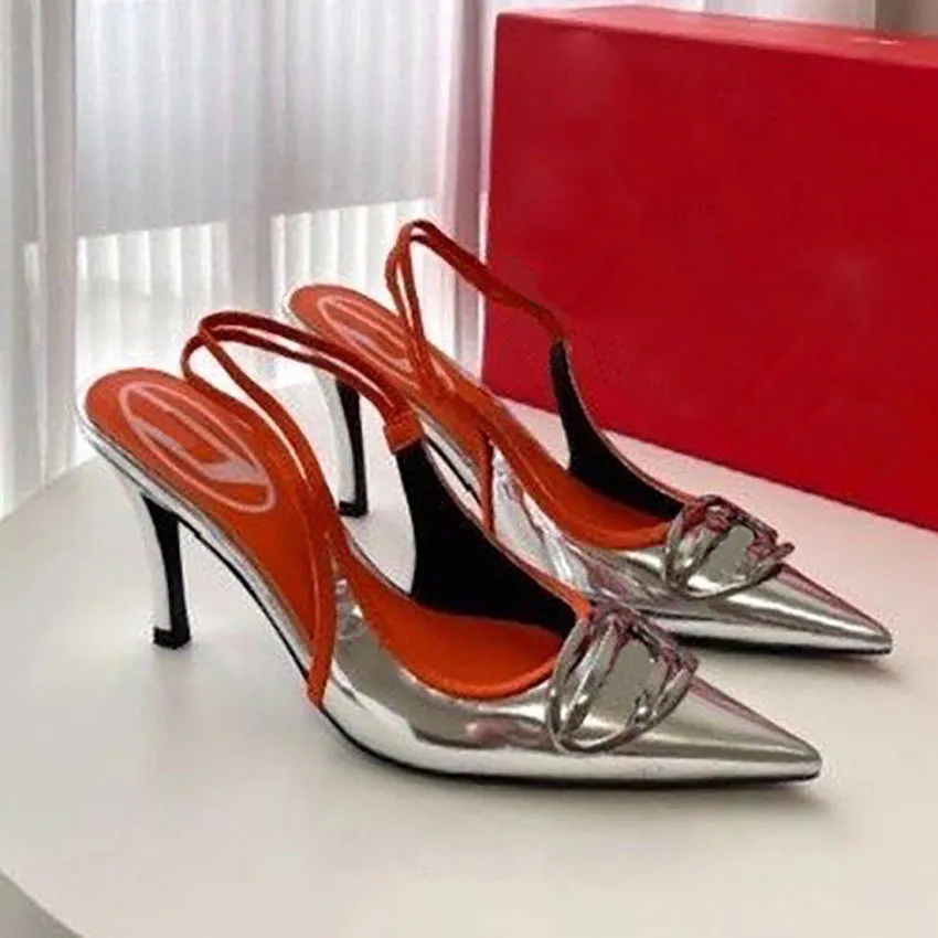 Moda de festa de salto alto sandálias de designer de gabinete sapatos de escritório com cacos de corte raso de slingback sandálias de borracha no tornozelo de verão s 44