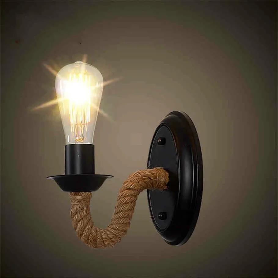 Loft lampy ścienne na konopie na loft vintage Retro Industrial LED Wall Light Badanie korytarza kawiarni kawiarni oświetlenie wewnętrzne Luminaria287b