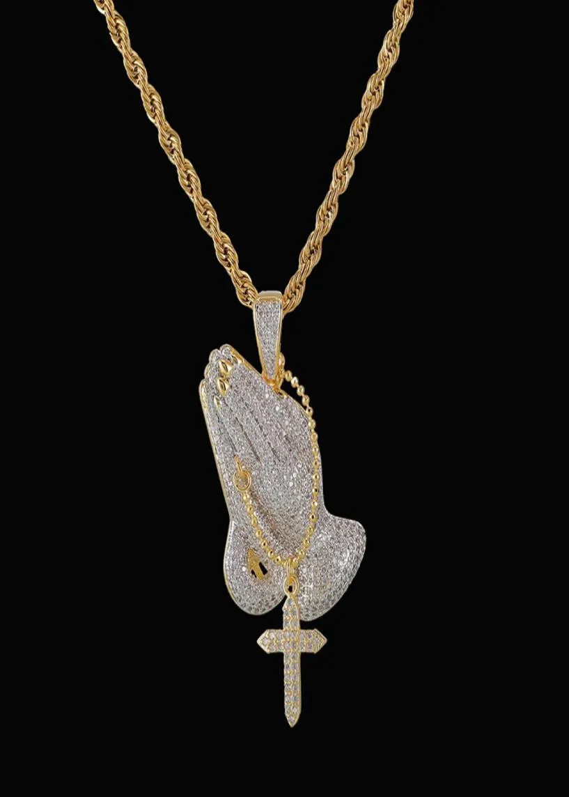 Ouro prata cor men039s cruz em camadas colar jesus virgem maria corrente orando mão pingente colar páscoa day039s presente j8177151