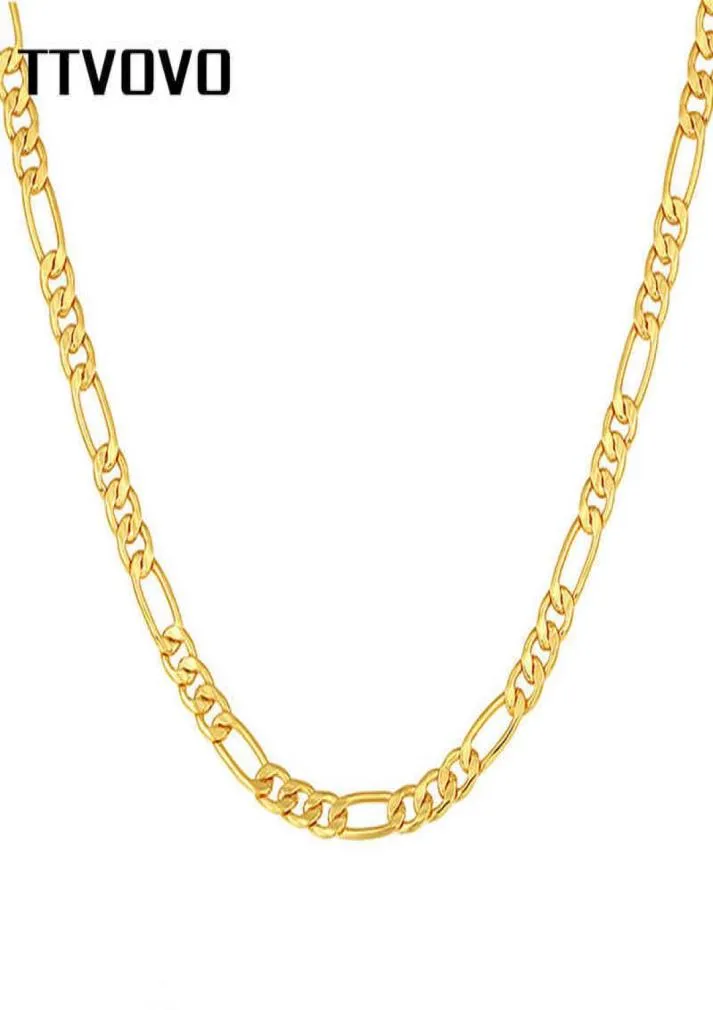 TTVOVO Men039s позолоченные ожерелья Фигаро для мужчин и женщин шириной 5 мм, кубинская цепочка с бордюрным звеном для подвески, ювелирные изделия в стиле хип-хоп, подарки1758295