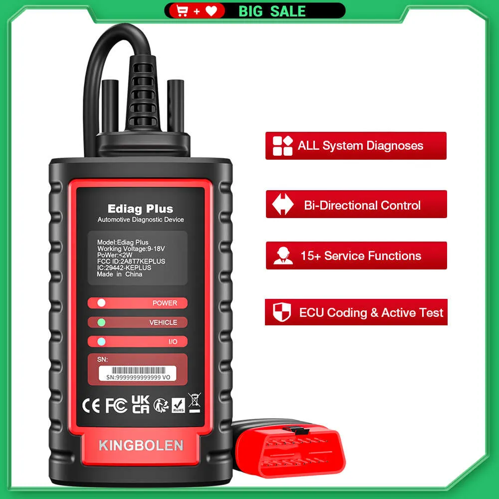 New KINGBOLEN Ediag Plus ALL Car Brands Canfd protocol All Reset Service 1 Year Free OBD2 Diagnostic Tool Active Test ECU Coding