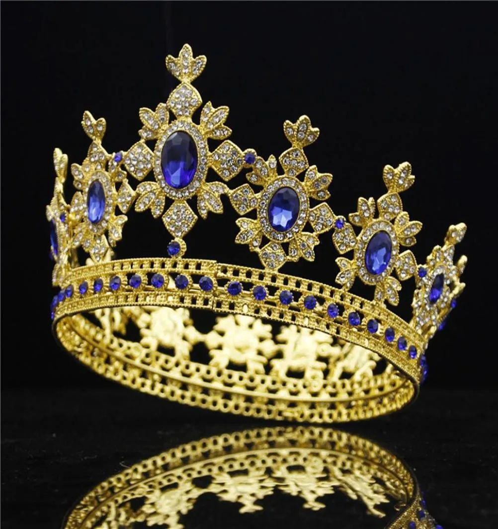 Mode Koninklijke Koning Bruiloft Kroon Bruid tiara's en Kronen Bruiloft Haar Sieraden Kristal Hoofdtooi Gouden Diadeem Optocht Bruids D1901111790769