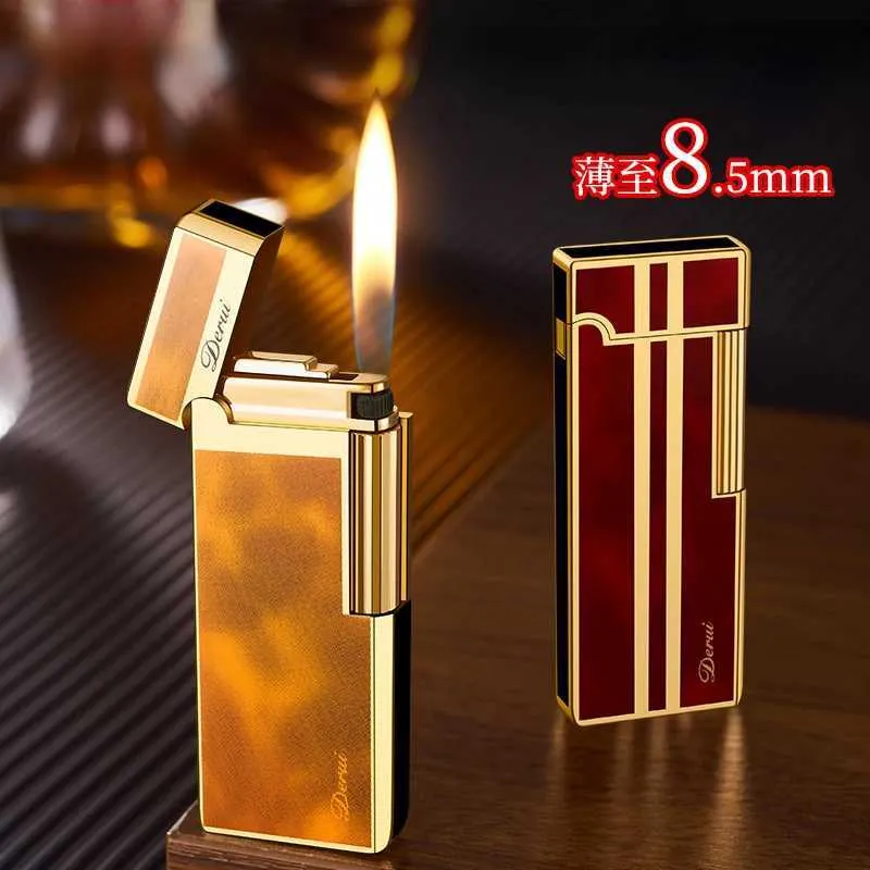 2023 No Gas New Derui Ultra-thin Portable Inflatable Lighter Grinding Wheel Side Hit Men's Father High-end Gift