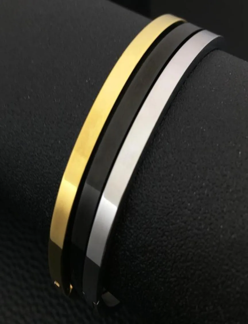 Bangle Classic manschett Glossy Simple 4mm Stainless Steel Gold Black Color Armband för män Kvinnor Fashiopn Jewelry Gift YP8952Bangle6347176
