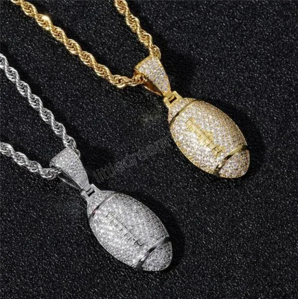 Hip Hop Iced Out Football Pendant Necklace Gold Silver Plated Mens Bling Sport Jewelry Gift2234455
