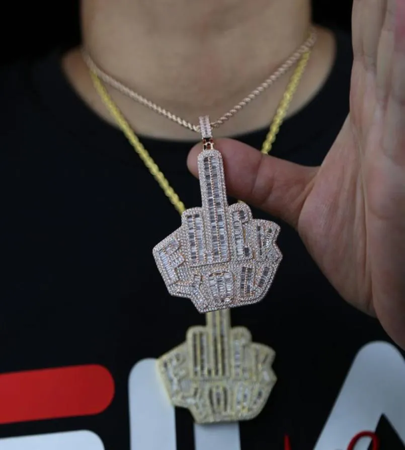 Chains Hip Hop Men Necklace With Rose Gold Color Plated Big Large Hand Pendant 5A Cz Paved Long Rope Chain For Boy7183517