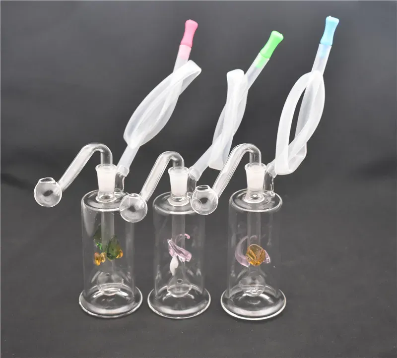 Mini vidro queimador de óleo bong tubos de água com reciclador Dab Rig mão bongs grosso pirex copo de vidro bong com tubo de queimador de óleo de 10mm e mangueira ZZ