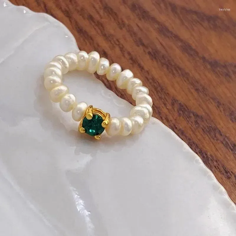 Anillos de racimo 925 plata esterlina anillo de piedra verde oscuro para mujeres niña perla retro temperamento geométrico aniversario joyería gota
