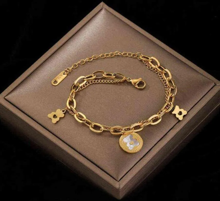 Bracciale rigido 2021 in acciaio inossidabile a doppio strato con cinghie spesse Love Bear Bracciale ornamento da donna in oro rosa gioielli275W Consegna di goccia Gioiello5778773