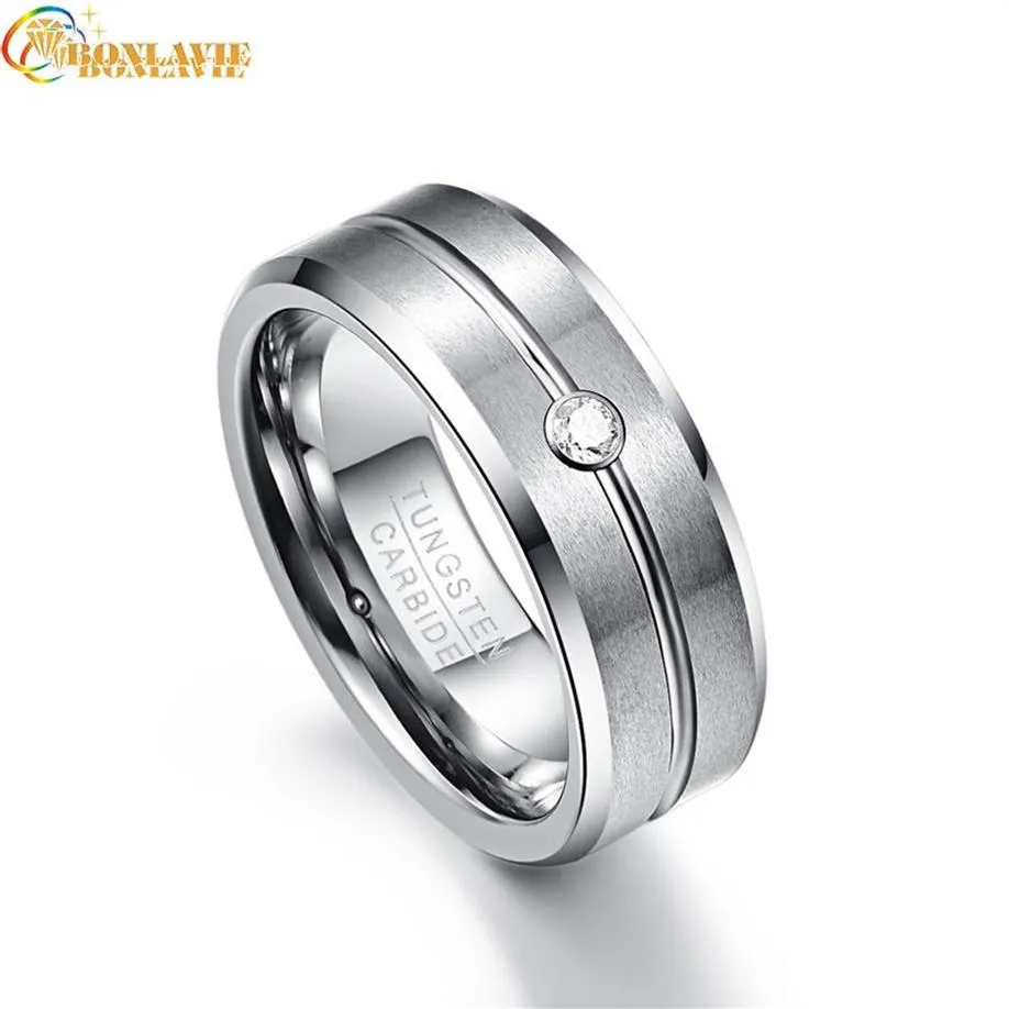 8mm Zircon Classic Men Ring 100% Tungsten Carbide Faceted Wedding Bands Men's Jewelry Anillos para hombres Pierscienie285Y