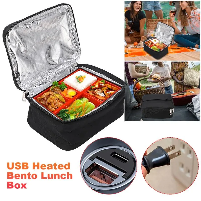 Yemek takımı 2.7L Taşınabilir Isıtıcı Elektrikli Öğle Yemeği Kutusu Isıtıcı Isınma Tote For Ofis Seyahat Isıtma Çantası USB Kablosu
