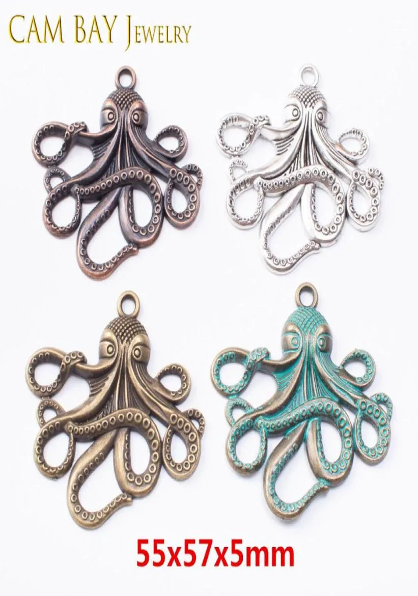 20 peças 5557mm 4 cores liga polvo encantos antigos pingentes de metal bronze charme para colar diy pulseiras fazer jóias handma9104893