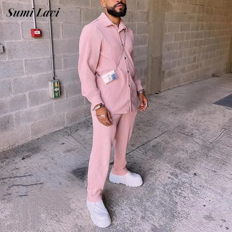 Pink Corduroy Tracksuit Mens Men's Tracksuits Corduroy Shirt And