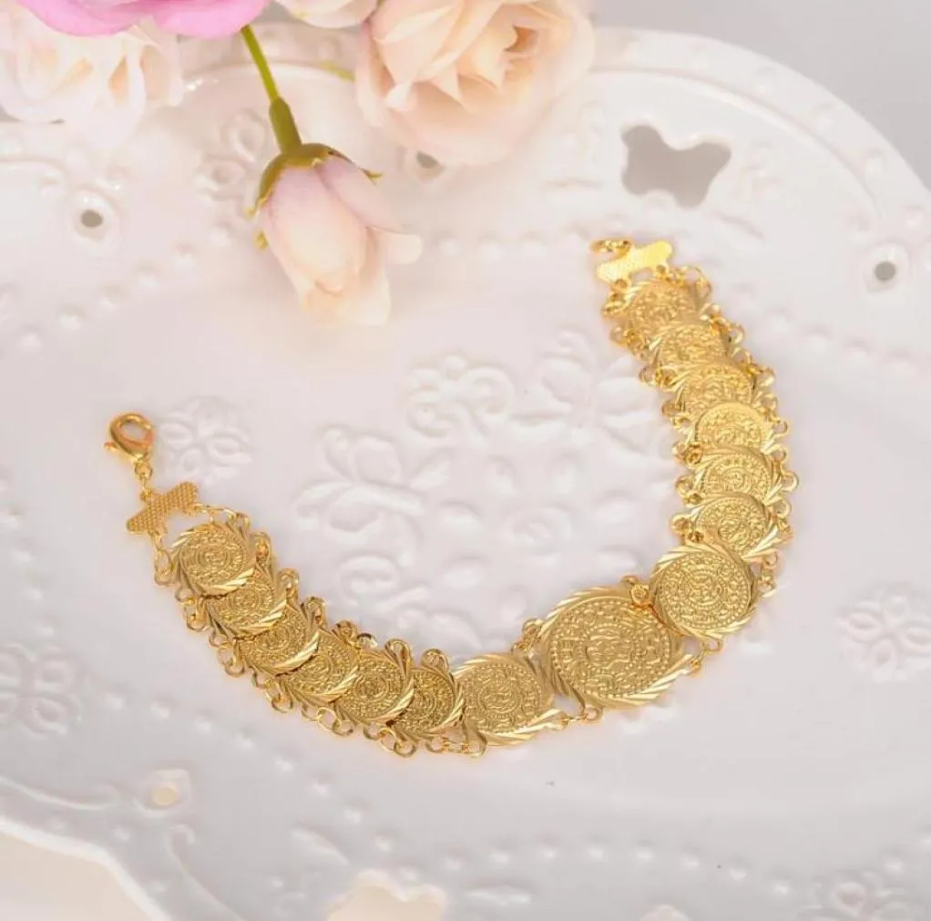 Bracelet de monnaie de chaîne de liaison 22K Finition d'or solide islamique Femmes arabes musulmanes hommes Country Moyen-Orient bijoux 3257216