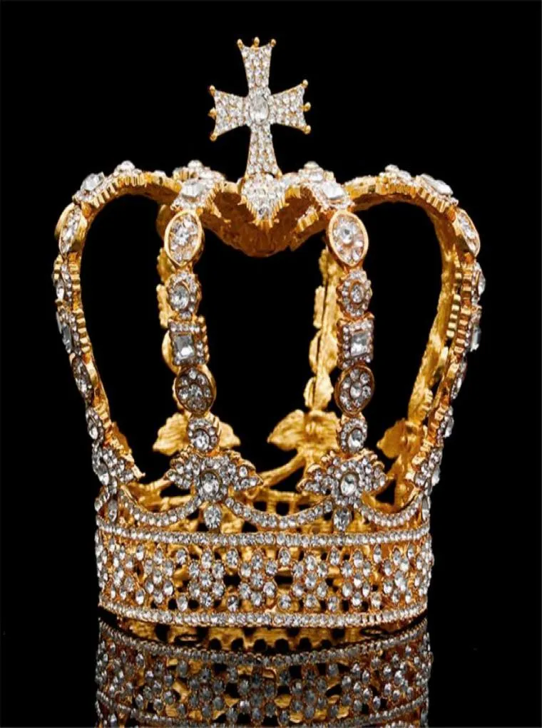 Couronne croisée masculine baroque couronne de mariage de mariée Royal King Tiara robe de mariée accessoires de performance de fête d'anniversaire Diadem S9262801991