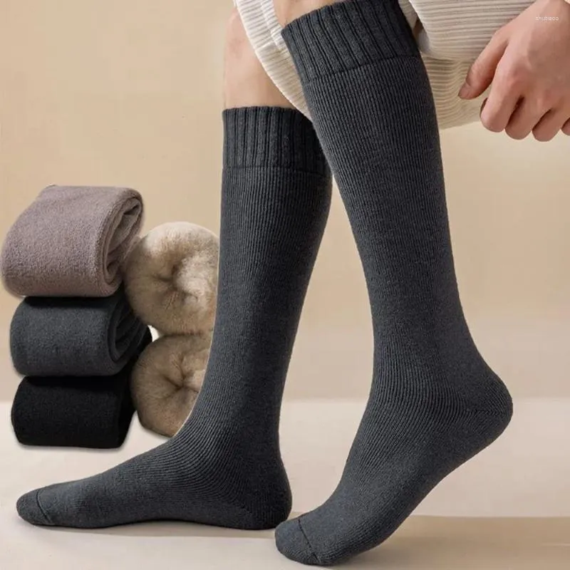 Chaussettes pour hommes 1pair bas de genou-hauts en cachemire épaississeur de laine de laine longue neige douce confortable respirante