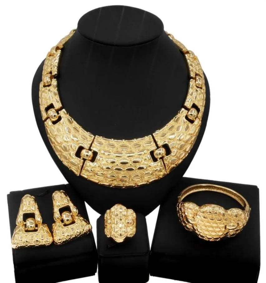 Yulaili Nieuwste Braziliaanse Gouden Sieraden Ketting Armband Oorbel Ring Verkopen Bruiloft Luxe Vrouw Feestmode 4-delig Grote Je2636441