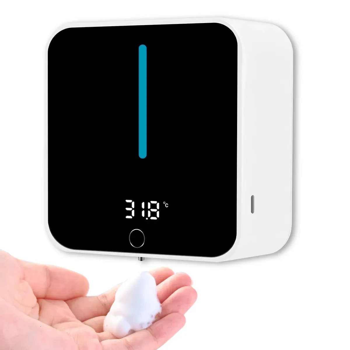 Distributeur de savon liquide Affichage de la température à LED Distributeurs de savon en mousse automatiques à montage mural 400 ml Machine à laver les mains intelligente sans contact électrique pour salle de bain 231213