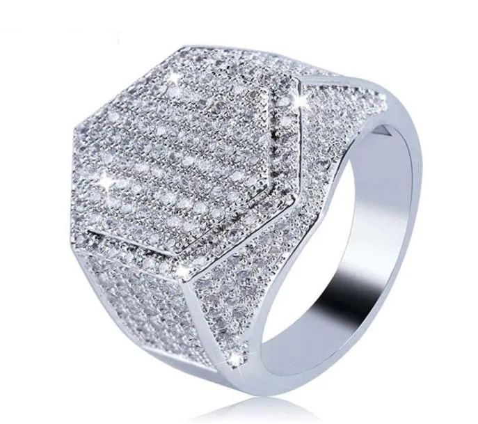 Hip Hop Fashion Men039S Ring Gold Silver Gold Glitter Micro Pillow Cubic Zirconia Geometric Ring Size 7134899789