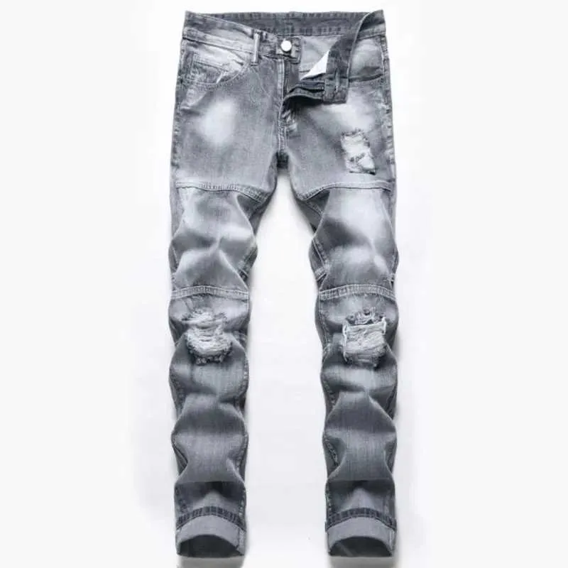 Hot New Spring Mens Ripped Hole Jeans Casual Slim Fit Jeans Men Trousers Male Hip hop Denim Straight Pants Pantnes Hombre