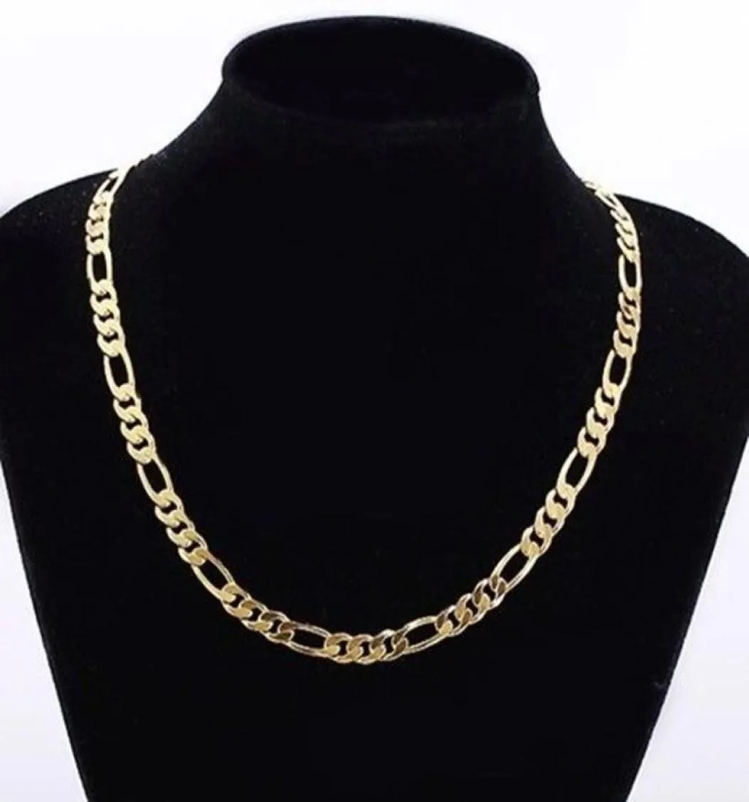 Mens 24k Real Yellow Solid Gold GF 8mm Italian Figaro Link Chain Necklace 24 Inches6510607