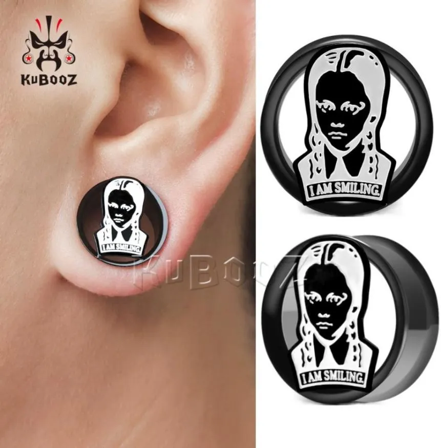 KUBOOZ Stainless Steel Smiling Girl Ear Tunnels Gauges Piercing Plugs Earring Body Jewelry Stretchers Expanders Whole 10mm to 5788564