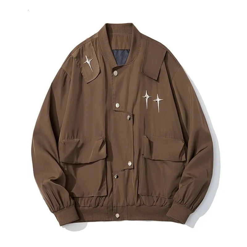 Kurtki damskie mężczyźni duże koreańskie kobiety wyściełane płaszcze Hip Hop Star Patch Loose Baseball Jacket Streetwear Pockets Cargo Windbreaker 231212