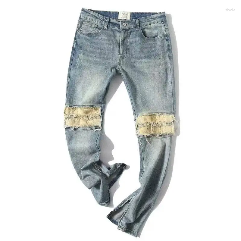 Mens Jeans Trousers Slim Fit Man Cowboy Pants Motorcycle With Holes ...