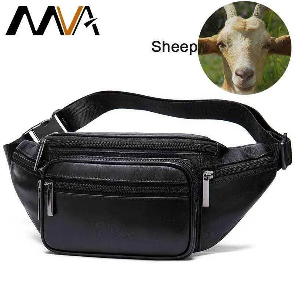 MVA Men's Waist Bag Belt Waist Packs Sheep genuine Leather Waist Bag For men women Fanny Pack Belt Bum Hip men's belt ba269g