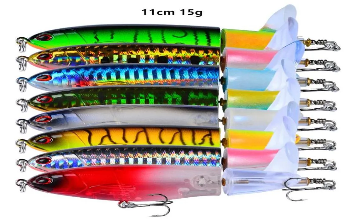 11cm 15g lápiz gancho de pescado cebos duros 6 ganchos de agudos de agudos 8 colores hélice mixed engranaje de pesca de plástico 8 piezas LO1422669