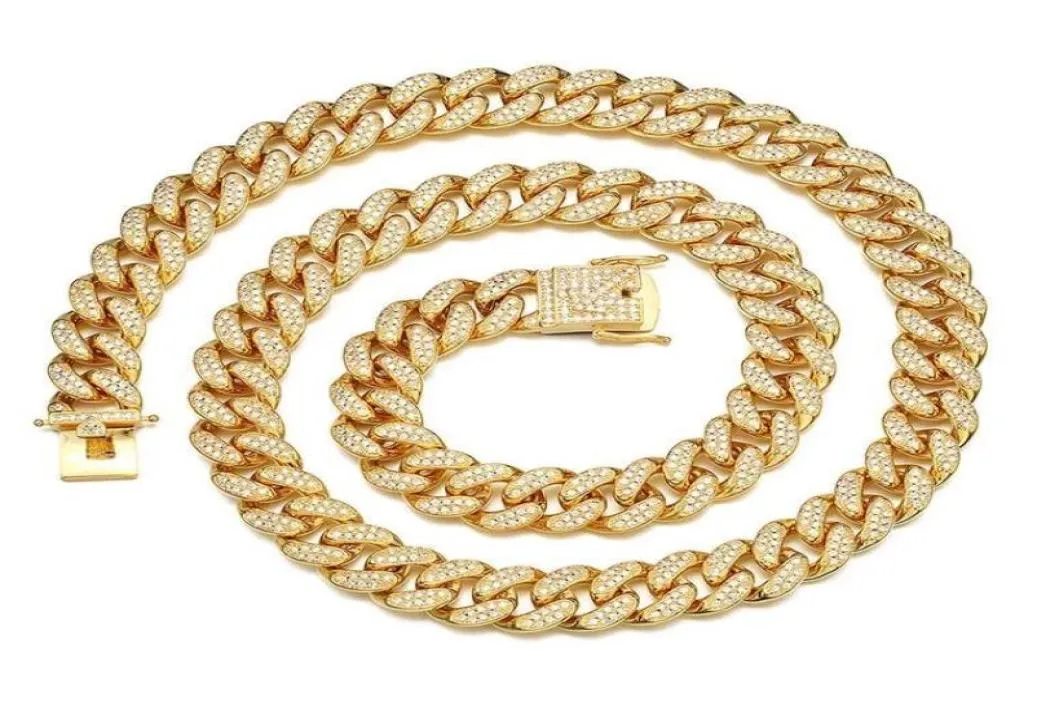 Moda gelo para fora material de bronze cz pedras 12mm men039s cubano colar rock street hip hop jóias ouro chain2072896